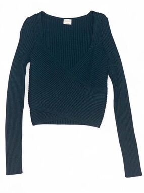 Abercrombie & Fitch Ribbed Wrap V-Neck Sweater - Teal